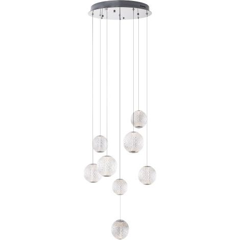 Suspension chrome Nobile 8 globes cristal LED 48W Ø42