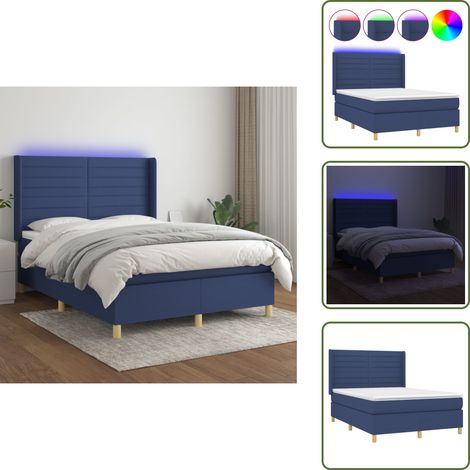 Cama azul - vidaXL Cama box spring colchón y luces LED tela azul 140x200 cm - Cama con muelles ensacados