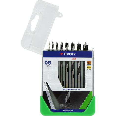 Tivoly • Coffret 8 forets bois 3 pointes Ø 2 à 10mm