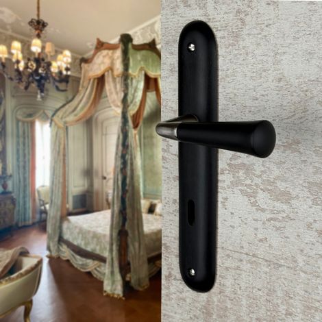 Ouvre&Déco – Paire de poignées de porte CLEO en bois noir – Forme ronde – Entraxe 195 mm – Compatible avec serrures multipoints – Fixation à vis apparentes