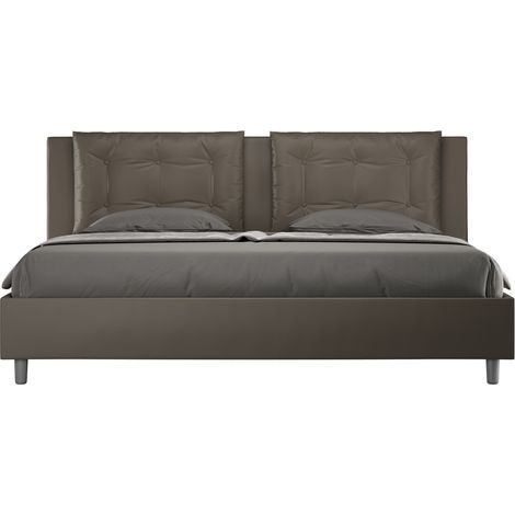 Lit design 180x200 cm avec tête de lit coussins matelassés simili cuir marron Andry-Option Avec sommier et coffre (1/5)
