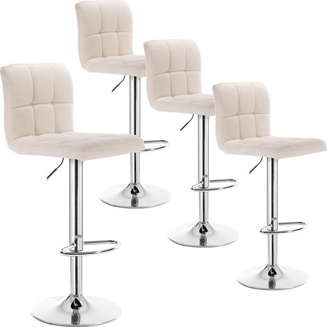 Woltu – Lot de 4 tabourets de bar ajustables en hauteur – Siège en lin crème avec dossier – Cadre en métal robuste – Pour cuisine et comptoir (1/5)