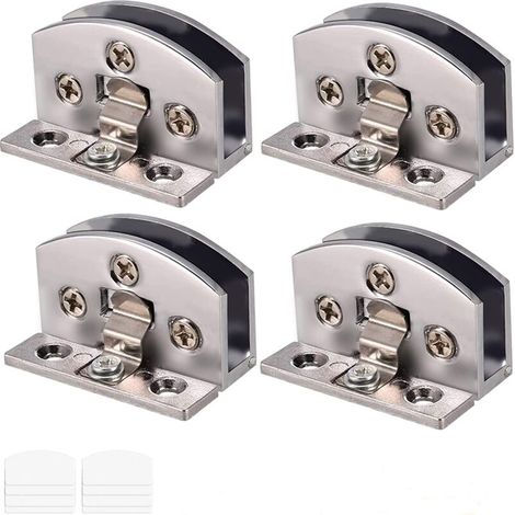 EASYCOMFORT Lot de 4 charnières en verre réglables pour porte en verre de 5 à 6 mm d'épaisseur, avec vis, film transparent, tournevis (argent) (1/4)