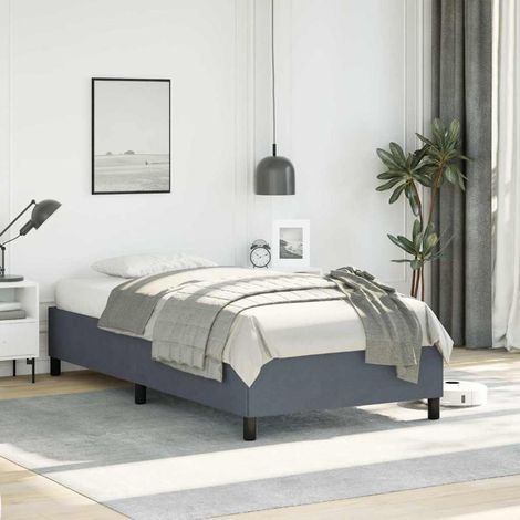 Cadre de lit en velours gris foncé avec lattes, sans matelas, pour 100 x 203 cm - PANGIVO (1/5)