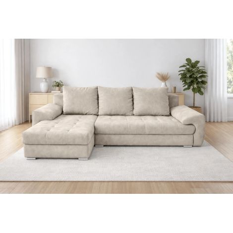 AX LIVING Manisa Wohnzimmer Couch L Form Beige mit Schlaffunktion L