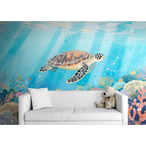 Papier peint Nature – Tortue marine et récif corallien - 150 x 250 cm (1/2)