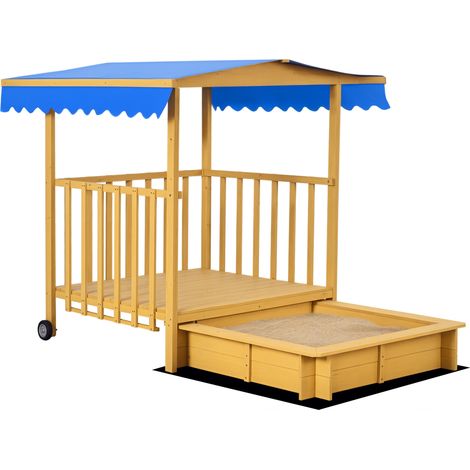 Sandkasten Sandkasten mit Spielhaus Sandkasten mit Dach, 133 x 129 x 137, 5 cm, Natur + Blau