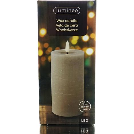 Lumineo LED Wachskerze Light Grey hellgrau Ø 7 cm Höhe 15 cm - warmweiß (1/2)
