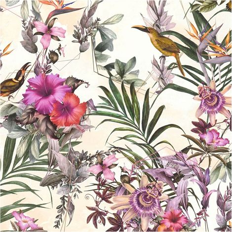 Blumen Tapete Profhome 381786 glatte Vliestapete ohne Struktur mit floralen Ornamenten matt creme grün rosa beige 5,33 m2