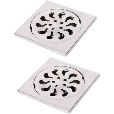 2pcs Siphon de Sol Acier Inoxydable, Grille de Douche Carrée Filtre de Douche Drain de Douche Attrape Cheveux pour Salle de Bain, 90x90x30mm (1/5)