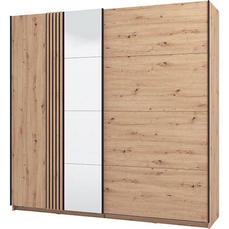 Armario Grande Nucetto, Ropero de Dormitorio, 2 Estantes, 4 Compartimentos, 220x217.5h cm Roble Nudos Marrón