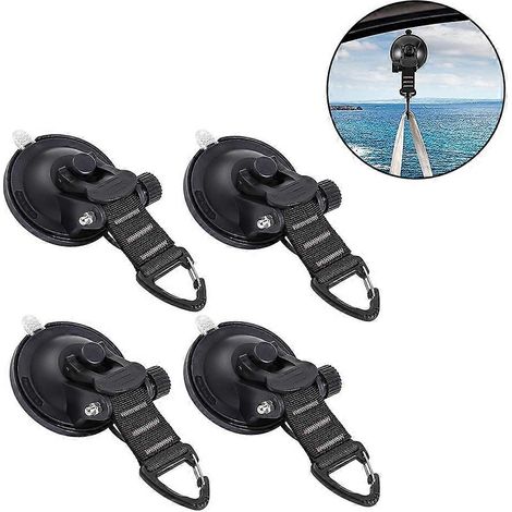 Filiyano-Ventouses puissantes (lot de 4) avec crochets - Accessoires de camping et de bâche à ventouses - Fixation puissante - Noir (1/5)