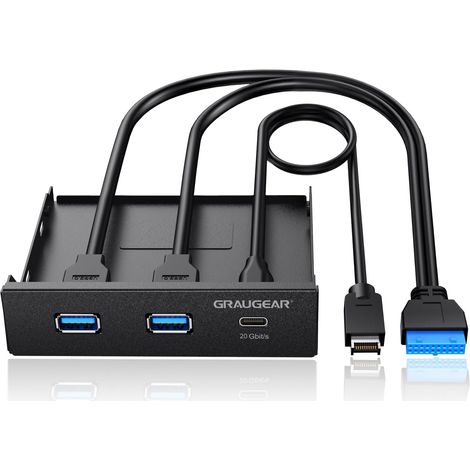 USB-C-HUB  1xUSB-C et 2xUSB-A  Typ-C USB 3.2 Gen2 2x2 20 Gbit/s  Hub à l'avant pour Baie de Disque Dur 3,5"  19pins & Key-A 20-pins Header  G-MP01 (1/5)