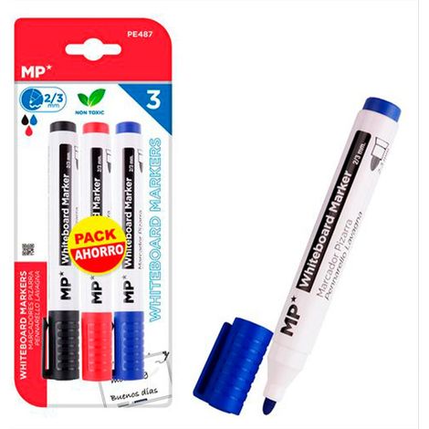 Marcadores de colores para pizarra blanca, 3 uds, blister