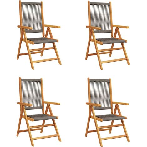 vidaXL Sillas plegables reclinables, 4 unidades, color gris, madera maciza de acacia. (1/2)