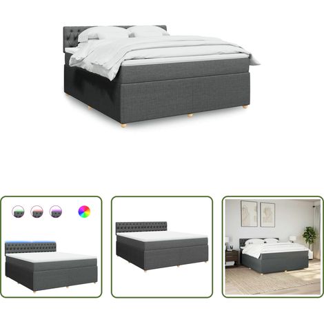 vidaXL Surmatelas - Sommier à lattes de lit avec matelas Gris foncé 180x200cm Tissu (1/5)