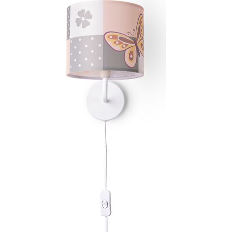 Paco Home Lampada Cameretta Da Parete Spina Interruttore ∅18cm Farfalle Cavo 3m E14  Lampada da parete - Bianca, Multicolore (Ø18cm)