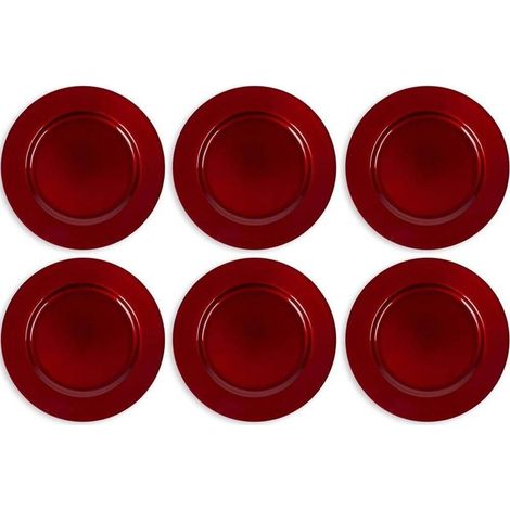6 X Assiettes De Noël En Plastique 33cm Décorations De Table De Noël Rouge (1/5)