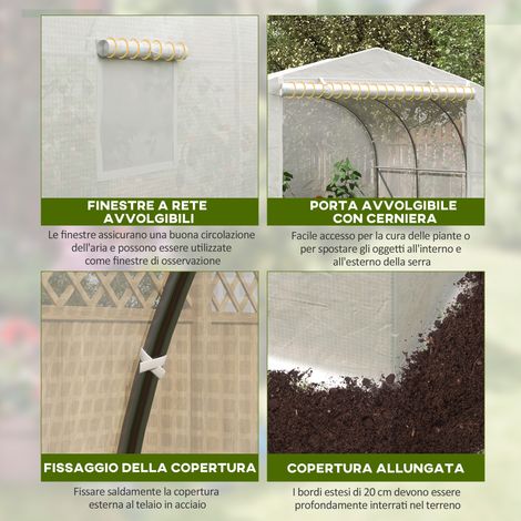 Serre Tunnel Jardin 6 Panneaux 3,5x3x2 m – Porte Sectionnelle en Acier et Polyéthylène – Blanche