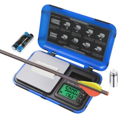 Balance de tir à l'arc, balance de poche numérique double unité avec écran LCD HD pour flèches, précision 200 g x 0,01 g (pile incluse). (1/5)