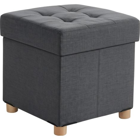 Relaxdays Hocker mit Stauraum, gepolstert, HxBxT: 38 x 38 x38 cm, Leinenoptik, Holzbeine, eckiger Sitzhocker, dunkelgrau