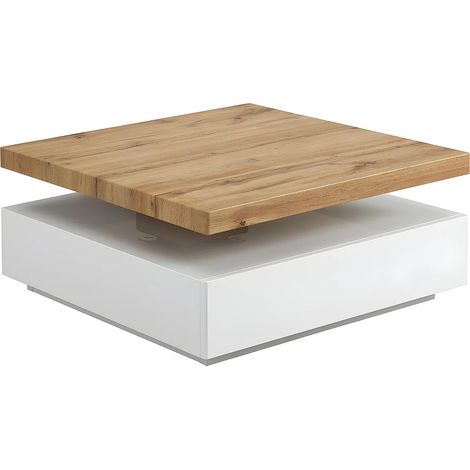 Tavolino 1 cassetto e piano girevole in MDF Bianco e Rovere - KYRIA (1/5)