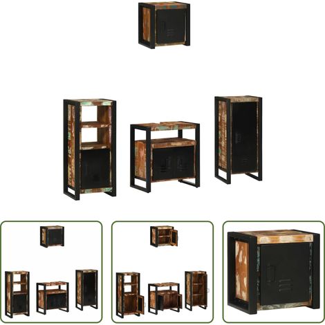 Badezimmerregal - Badezimmermöbel-Set mit Regal 4 pcs Massives upgecyceltes Holz (1/5)