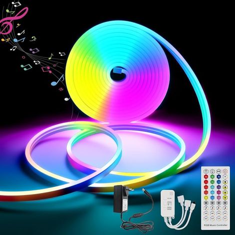 Bande LED néon RVB 5 m 12 V, étanche IP65 avec application Bluetooth et télécommande, synchronisation de la musique, bande lumineuse en silicone, Magic Color pour extérieur, salon, chambre (1/5)