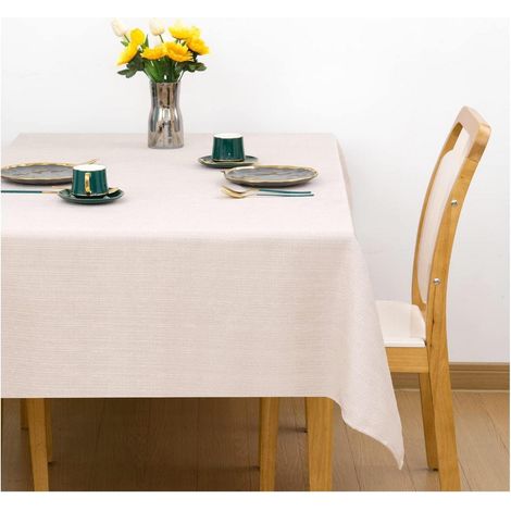 Tischdecke Beige 145x180 cm Leinenoptik Wasserabweisend Rechteckig