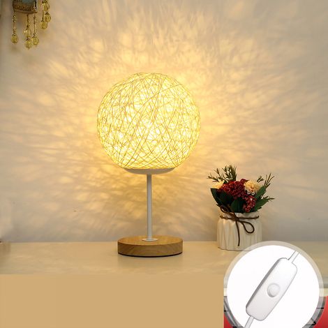 Lampe de bureau en bambou, rechargeable par USB, en rotin, avec veilleuse LED en forme de boule, couleur crème, 20 cm (7,9 pouces), idéale pour une chambre d'étudiant. (1/2)