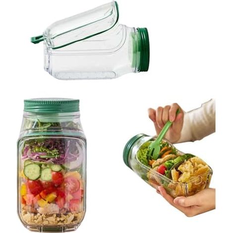 Saladier en bocal avec compartiment à vinaigrette intégré, récipient étanche à ouverture latérale pour des déjeuners frais à emporter, compatible micro-ondes et lave-vaisselle, idéal pour la maison, l (1/5)