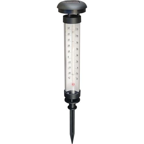 Thermomètre solaire Celsius, LED, pique pour jardin, extérieur, argent, capteur crépusculaire, blanc chaud, 57,5 cm (1/2)
