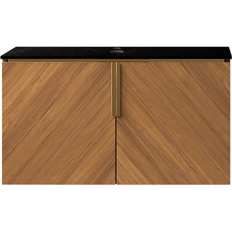 Waschtischunterschrank mit Sinterstein-Platte, braune Eichenoptik, 76 cm, 2 Türen (1/4)