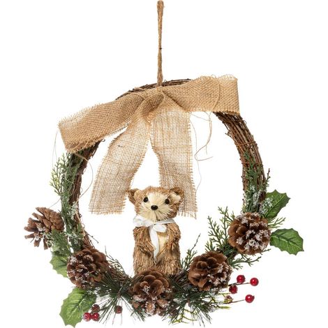 Kranz mit Tannenzapfen und Figur 32cm - Rentier