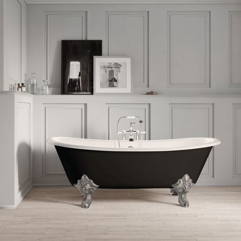 Freistehende Gusseisen Badewanne BRADFORD schwarz  180