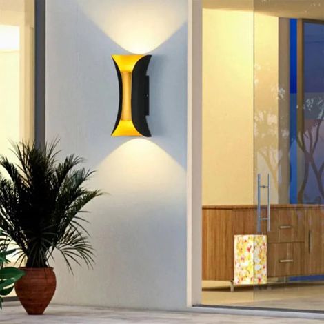 Applique LED d'Exterieur 10W 20x10 3000K Metal Noir et Dore (1/5)