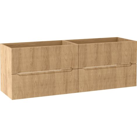Meuble sous vasque suspendu L.160 cm effet chêne Hikora façade rainurée NOVO Furnidea (1/5)