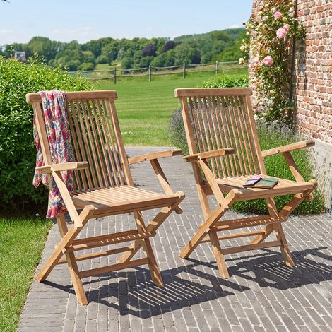 Lot de 2 fauteuils de jardin en teck massif pliant (1/5)