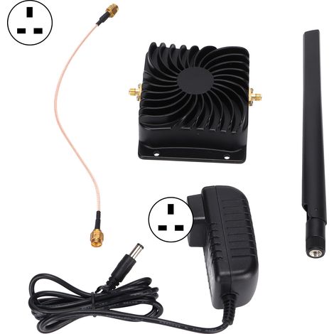 Schwarzer, spiralförmiger WLAN-Signalverstärker für 2,4 GHz, 100–240 V mit UK-Stecker