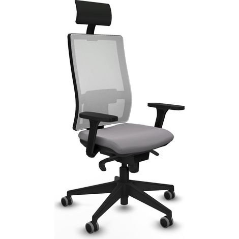 Horna sincro malla blanca similpiel gris brazos 3D base piramidal cabecero fijo ruedas 65mm engomadas (1/5)