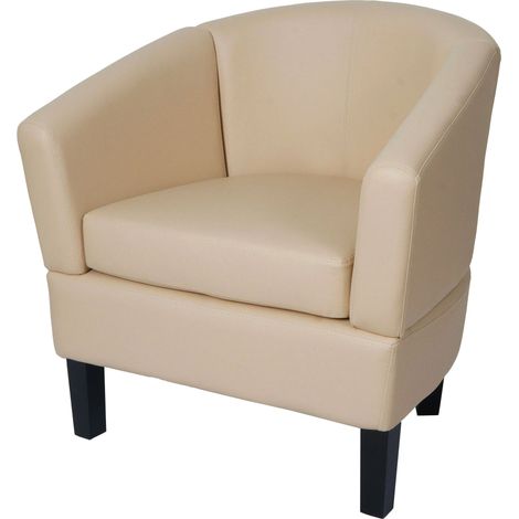 Fauteuil club déco moderne 72 x 72 x 60 cm assise ergonomique finition soignée en PU crème 040009563