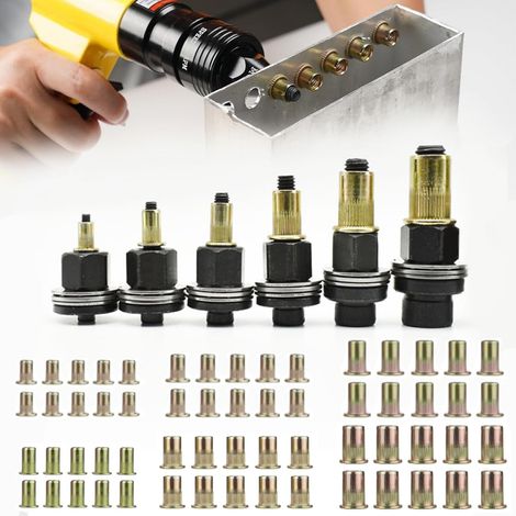 6 Pièce Pinces à Riveter Filetées, Ensemble D'Écrous Riveter, Contient 60 Écrous de Tailles M3/M4/M5/M6/M8/M10, Adaptés Aux Applications Automobiles, Électriques, d'Ameublement Et Décoration - (1/5)