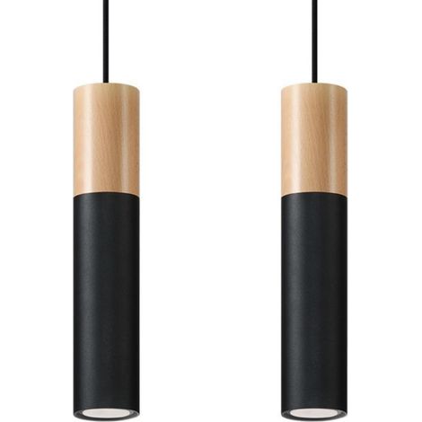 Suspension 2 Lampes Bois Noir pour Ampoules GU10 - SILAMP