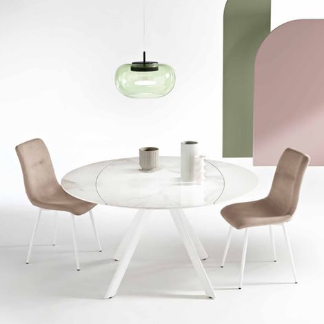 Tavolo in pietra effetto marmo Bianco ROUND con piano girevole D135 cm (1/5)