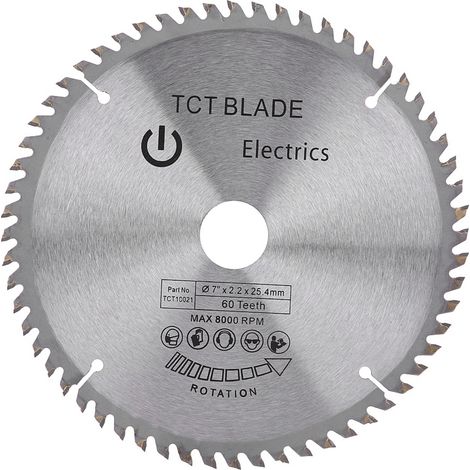 Lame de scie circulaire carbure 7 pouces (180 mm) 60 dents, disque de coupe pour bois et plastique (1/5)