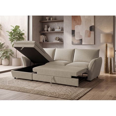 Canapé d'angle convertible avec coffre en tissu taupe CAPUCINE - Angle gauche