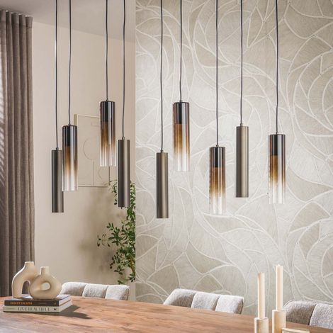 Suspension 9 lampes cylindriques en verre brun et bronze - LINKA (1/5)