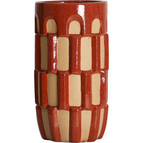 Vase contemporain en céramique rouge brillant - rouge et beige (1/4)