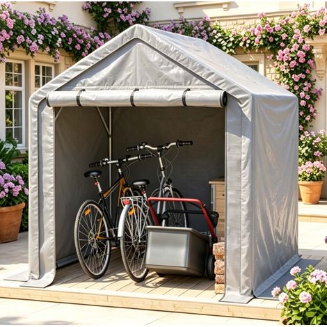 Cobertizo para bicicletas 190x170x200 cm de metal gris oscuro para exterior - CHICFURN (1/5)