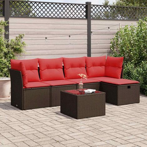 vidaXL Salon de jardin avec coussins 6 pcs marron résine tressée (1/5)